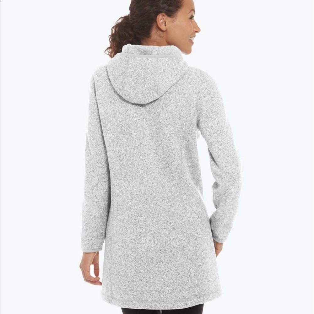 Women's L.L.Bean Sweater Fleece Coat 2 Way Zip Jacket Gray Long Hoodie, L Pet - Picture 3 of 11